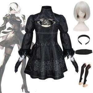 Nier Automata Yorha 2B Cosplay Wig Sexig Anime Outfit Plus Size Women Rollspel Kostym Girls Carnival Party Fancy Dress