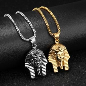 Pendant Necklaces Hip Hop Rock Gold Silver Color Stainless Steel Egyptian Pharaoh Tutankhamun Necklace For Men Jewerly With 24&quo292d