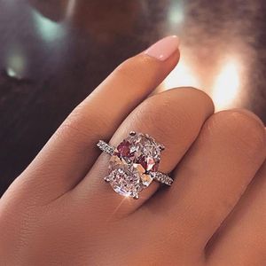 Vecalon Dazzing 925 Sterling Srebrny Pierścień zaręczynowy Owalny Cut 4CT Diamond CZ Wedding Pierścienie dla kobiet biżuteria z palcem283a