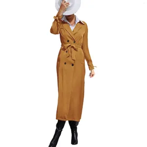 Mulheres Trench Coats Mulheres Moda Casual Elegante Lapela Sólida Dupla Single Suede Duster Jacket Senhoras Casacos de Inverno com Suporte de Arco