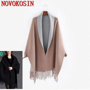 Scarves 27 Colors Women Oversize Black Grey Plaid Scarf Winter Knitted Poncho Solid Female Batwing Sleeves Knitwear Vintage Shawl Coat 231031