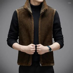 Men's Vests Autumn Winter Leather And Fur Vest Double-Sided Wear Imitation Mink Stand Collar Coat Short Thickening Men