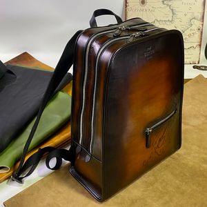 İş Günü Scritto Desenli Deri Sırt Çantası El yapımı sırt çantası, günlük eğlence seyahati seyahat çift fermuarlı çok fonksiyonlu