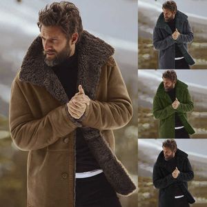 Herrgravrockar Vinter Men Coat Fashion Fleece fodrad tjock varm ull överrock manlig ullblandning plus storlek märke kläder 211011ke26