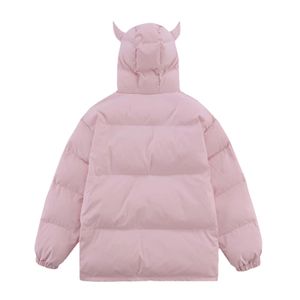 Damen Devil Horn aufblasbare Jacke Winter warmer Daunenmantel Langarm Reißverschlussmantel mit Kapuze 231031