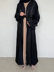 Ubranie etniczne Ramadan czarny satynowy muzułmanin kimono abaya indyka islam islam skromna sukienka hijab jalabiya dla kobiet kebaya szatę femme muzulmane