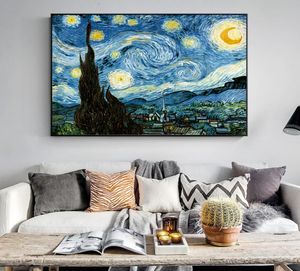 Impressionist Van Gogh Starry Night Oil Paintings Print Canvas Starry Night Decorative Pictures for Living Room Cuadros Decor8965287