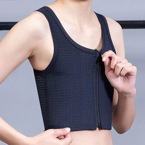 Damen-Shaper, flache Brust, schlanker Shaper, FTM, Lesben, atmungsaktives Netz-Unterhemd, S-4XL, Reißverschluss-Verband-Tanktops, Tomboy Trans Brustbindeweste 231030