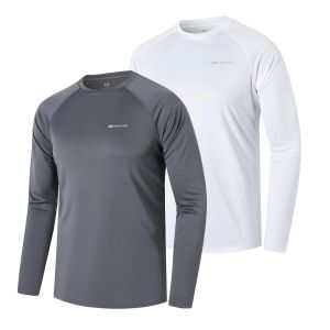 2 Pack Men's Long Sleeve Tops Upf 50+ RASH Guards Dykning UV-skydd Löst passform Snabbtorkning Surfing Sports T-shirt