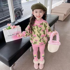 Set di abbigliamento Bambini Inverno Neonate Maglione Pantaloni Bambino Abbigliamento per bambini Abiti Tute per neonati Costumi da principessa floreale