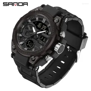 손목 시계 Sanda Luxury G 스타일 군사 스포츠 쿼츠 시계 방수 야외 시계 남자 LED 아날로그 알람 손목 시계