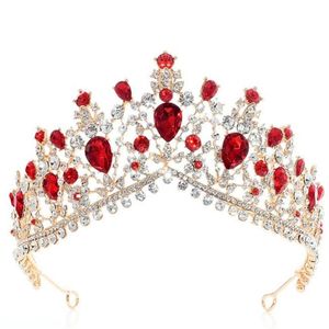 Wedding Bridal Red Blue Crown Tiara Rhinestone Headband Hair Accessories Jewelry Green Gold Princess Queen Crystal Crowns Tiaras P234E