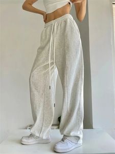 Calças de brim femininas moda coreana joggers sweatpant harajuku hip hop cinza perna larga calças de pista oversized baggy calças esportivas femininas 231031
