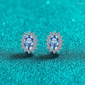 Stud Earrings 1ct Oval Sapphire Moissanite For Women Silver 925 Jewelry Diamond Gemstone Ear Studs Platinum Plated