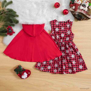 Vestidos da menina 4-7y menina vestidos de natal para crianças capa vermelha manto e floco de neve vestido tanque traje de ano novo para crianças r231031