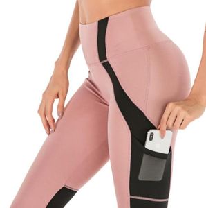 Allenamento Palestra Stretti Pantaloni sportivi a vita alta Donna Antisudore Morbido Fitness Yoga Leggings Pantaloni Tasca da corsa 209671075