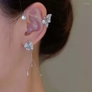 Brincos traseiros clipe de osso de orelha para mulheres doce requintado cristal brilhante borboleta manguito brinco jóias de casamento