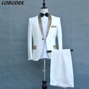Jaqueta calças gravata preto branco gola de leopardo terno masculino anfitrião baile de formatura trajes formais cantor coro desempenho pano287h