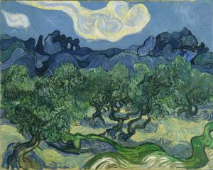 Vincent Van Gogh Oil Målning Olivträd med Alpilles i bakgrundsväggkonstlandskapet Canvas Oil Bild Handmålad för vardagsrumsväggdekoration