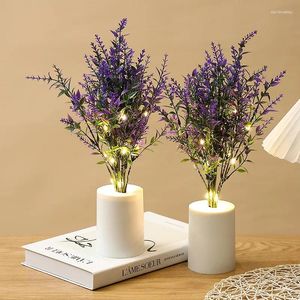 Nattljus LED -bordsskivor Bonsai Light Mini Christmas Tree Table Lamp lavendel Rose Sunflower Bedside Room Decorative Fairy Nightlights