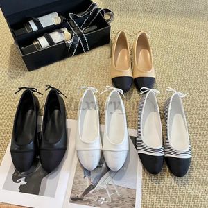 Ballet Flats Designer Shoe Women Dress Shoes Basic Leather Casual Shoes Splice Bow Round Toe Wedding Ballets Loafers