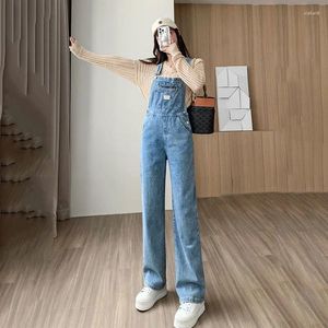 Women's Jeans Vintage High Waist Overalls Women Big Pockets Denim Romper Ladies Wide Leg Harem Jumpsuits Capri