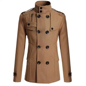 Misturas de lã masculina casaco de algodão duplo breasted 2023 mistura de inverno cor sólida casual negócios moda magro trench jaqueta roupas masculinas y231030