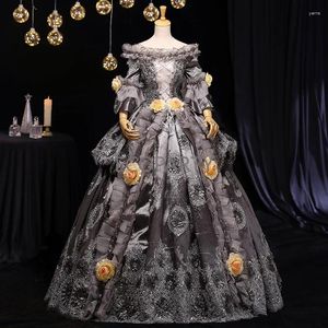 Casual Dresses Customized 2023 European Court Dress Women's Grey Cake Skirt Bubble Sleeve Embroidered Ball British Royal Drama Performance