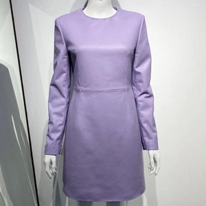 Casual Kleider 2023 Frühling Herbst Frauen Echtes Leder Langarm Damen Gerade Lammfell Kleid