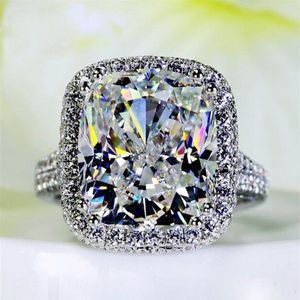 Anello da donna con grandi gioielli taglio cuscino da 10 ct con diamanti in oro bianco 14KT, fede nuziale di fidanzamento femminile, regalo246K