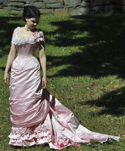 Vestidos de baile vitorianos rosa vintage para mulheres, espartilho, alças longas de cetim, traje de baile, festa de baile