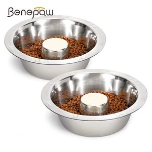 Миски для собак Кормушки Benepaw Медленная кормушка из нержавеющей стали Миски для собак против глотания Pet Fun Блюда для медленного кормления Головоломки для маленьких средних крупных пород 231031