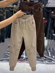 Jeans da donna Streetwear Baggy Velluto Addensare Pantaloni sportivi caldi Pantaloni da donna Vita alta Y2k Pantaloni vintage 2023 Inverno