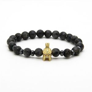 Homens S Charme Pulseiras 10 pçs / lote 8mm Pedra Natural Flash Com Novo Capacete Guerreiro Romano Micro Pavimentada CZ Beads Spartan Bracelets247R