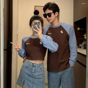 Men's T Shirts 323#Couples Wear American Spice Girl Shoulder Retro Cool Sa Patched-color Color Blouse Ultra Short