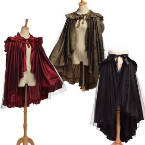 Unik viktoriansk rörelse kjol kvinnor retro gotisk flounce cape reenactment punk costume cosplay 2 wear ways256s