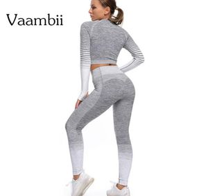 Seamless 2 Piece Active Workout Clothes Yoga Set For Women Leggings Sport Fitness Gym Sets Womens Outfits Pink Tracksuit1463857