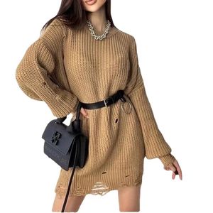 Kadın Sweaters Eshin Örme Yastıklı Külot Yırtık Süvari Sonbahar Kış Büyük Boyutları Kadın Uzun Sızlı Günlük Giysiler