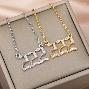 Pendant Necklaces Gold Color Figure For Women Fashion Zircon Shiny Number Choker Wedding Jewelry Accessories Gift