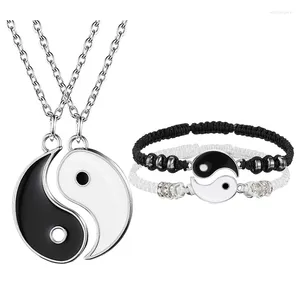 Hair Clips 4Pcs/set Couple Necklaces Bracelet Yin Yang Charm Pendant Necklace Jewelry For Lovers Friends Valentine's Gift