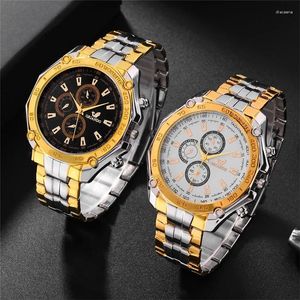 Armbandsur med lyxguldmetall Wirst Watches Men 2023 Business Dress Quartz Steel Chain Man Clock Relogio Masculino Relojes