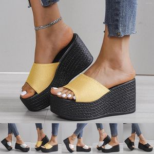 Sandals Fashion Summer Women Wedge Heel Thick Sole Fish Mouth Solid Color Multicolor Casual Slipper Shower Slippers For