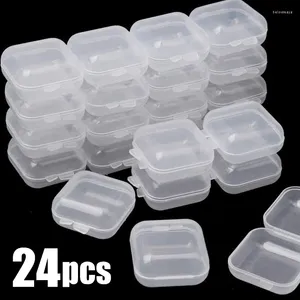 Jewelry Pouches 24pcs Transparent Square Boxes Small Plastic Box Earplugs Storage Case Finishing Container Packaging Organizer Display