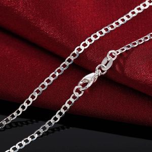 Hängen 925 Stamped Silver Classic 2mm Flat Sideways Chain Halsband för kvinnor Män 16-30 tum Fashion Party Wedding Jewelry Gifts