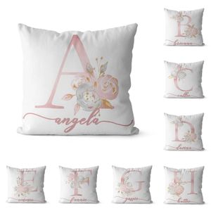 Kissenbezug WUZIDREAM Personalisiertes rosa Blumen-Anfangsdruckkissen Mädchenschlafzimmerkissenbezug Sofa Wohnzimmer Zuhause Hochzeitsgeschenk 231031