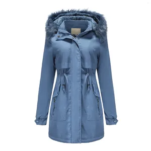 Damen-Trenchcoats, Wintermantel, Parka, abnehmbarer Plüsch, flauschiger Kragen, Hut, mittellang, mit Kapuze, warm, gesteppt, Damenjacke, Mantel