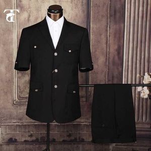 TPSAADE 2020 Estate Manica Corta Giacca Maschile Ufficio Uniforme Design Fabbrica di Indumenti Abiti Fantasia Per Gli Uomini Abbigliamento Safari Vestito X0275R