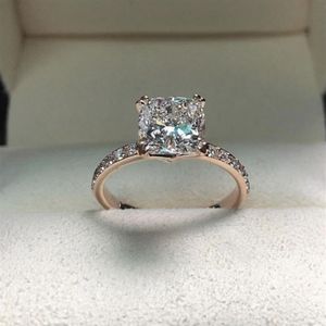 Prawdziwy solidny 925 Srebrny pierścień luksus 2CT CUT Diamentowy kamień ślubny pierścionki zaręczynowe dla kobiet Prezent biżuterii 205Z