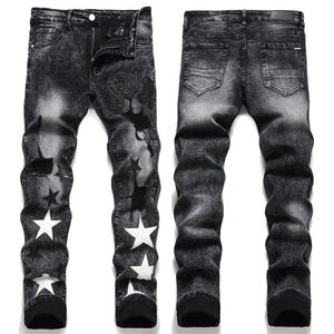 Mężczyźni dżinsy w trudnej sytuacji dżinsy motocyklowe szczupłe pięciopunktowe motocyklowe dżins motocyklowy dla mody Hip Hop Mens Jean Good Quality277l