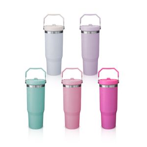 Wholesale! 5 Colors 30oz Sublimation Stainless Steel Tumblers With Handle Lids Customize Logo